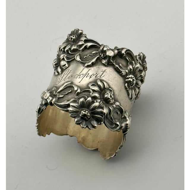 Outstanding Large Antique Fancy Art Nouveau Flower Design Sterling Silver Napkin Ring Dated 1903 For Sale - Image 9 of 18
