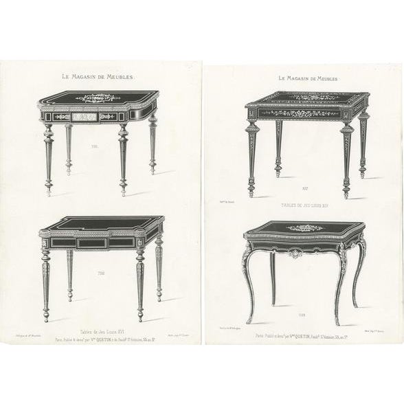 Victor Quetion, Game Tables, 1860, Paper, Set of 2 For Sale