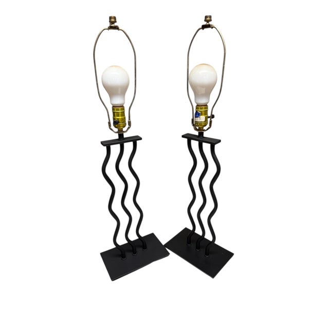 Pair Post Modern Squiggly Lamps Iron 1980's Wave For Sale - Image 18 of 18