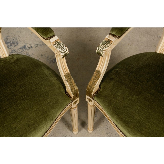 Olive Antique French Louis XVI Style Dining Chairs in Olive Green Velvet - Set of 8 For Sale - Image 8 of 18