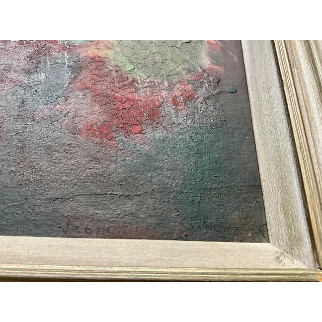 Vintage Abstract Painting With Craquelure in Original Wood Frame For Sale In West Palm - Image 6 of 14