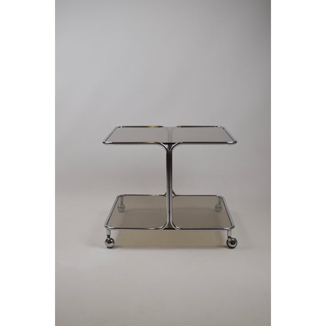 Silver Italian Chrome and Smoked Glass Coffee Table on Casters, 1970s For Sale - Image 8 of 18