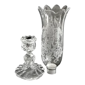 Baccarat Crystal Etched Hurricane Shade Candlestick with Shade - 2 Pieces