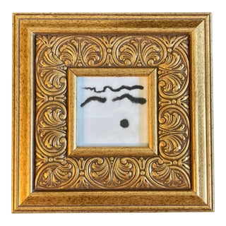 Contemporary Original Abstract Black Ink Painting Chunky Gold Frame For Sale