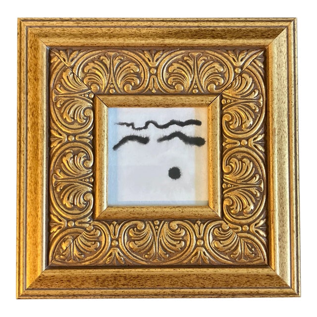 Contemporary Original Abstract Black Ink Painting Chunky Gold Frame For Sale