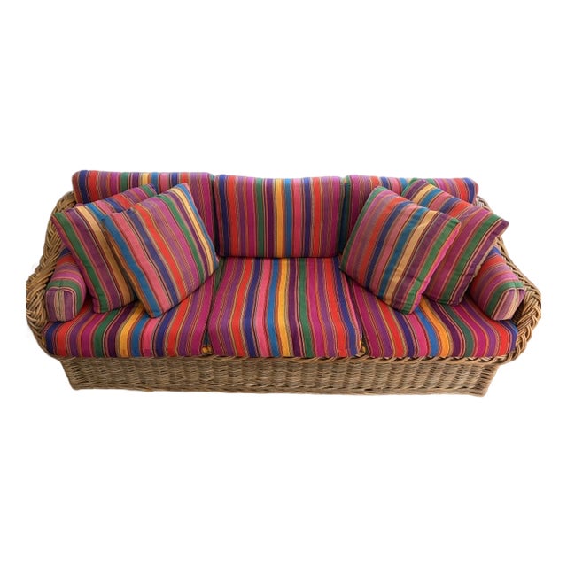 1970s California Wicker Works Sofa For Sale