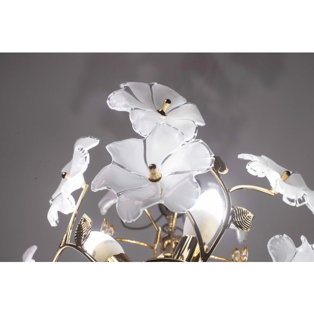 Vintage Murano Style Crystal Glass Chandelier White Flowers, 1970s For Sale - Image 10 of 12