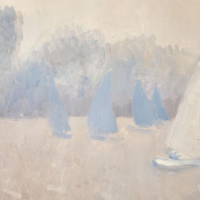 Bernard Myers, Dingy Sailing on the Thames, 1990s, Oil on Canvas For Sale - Image 4 of 9