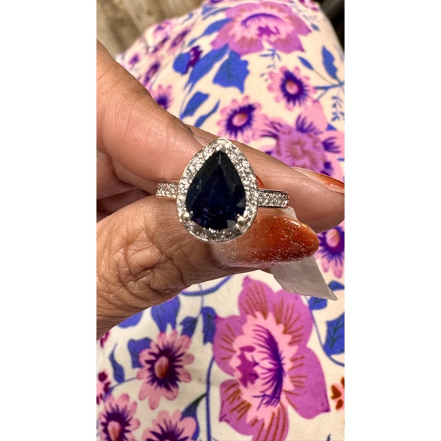 Blue Roshe Jewels Sapphire Ring With Diamonds 18k White Gold Engagement Ring, 2.44 Ct, Size 6.25 For Sale - Image 8 of 8