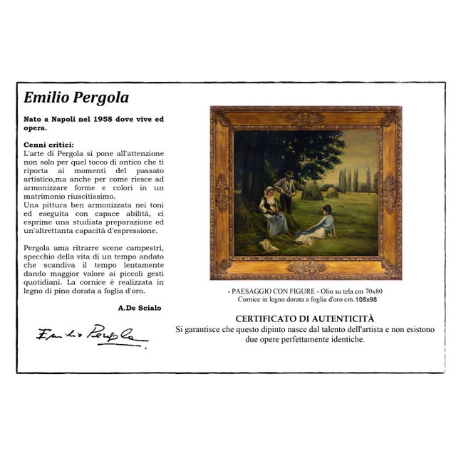 Emilio Pergola, Country Scene with Figures, 1990s, Oil on Canvas, Framed For Sale - Image 9 of 10