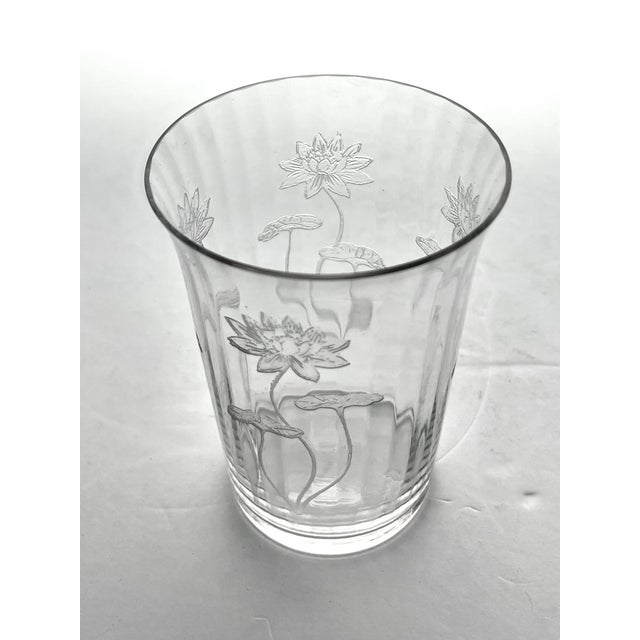 Fostoria 1910s Antique Fostoria Lotus 5 Etched Optic Highball Tumbler Glasses For Sale - Image 4 of 4