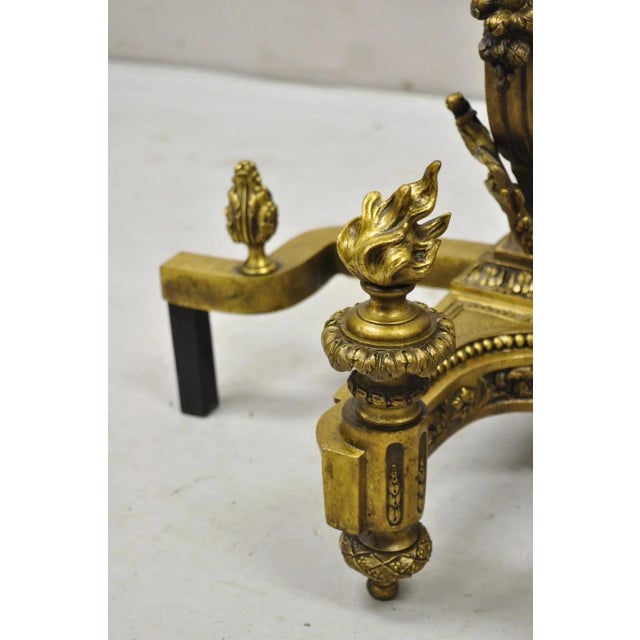 Antique French Empire Neoclassical Bronze Figural Lyre Harp Andirons - A Pair For Sale - Image 11 of 12