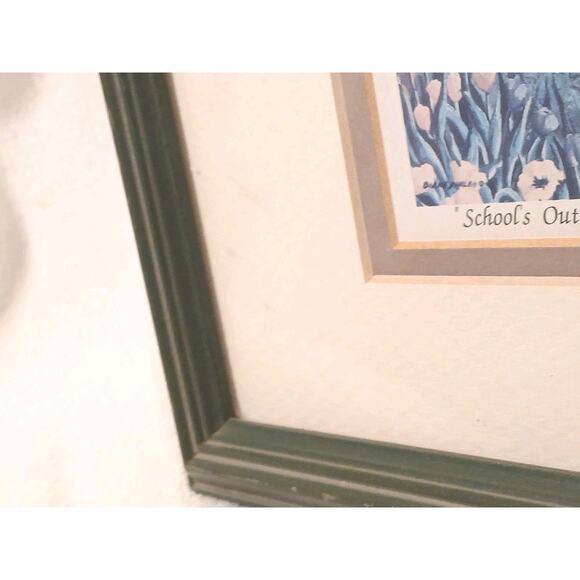 1950s Diane Phalen School's Out! Original Print 13x10 Matted Wooden Green Frame Amish For Sale - Image 9 of 12