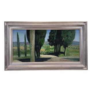 René Genis, The Alley of the Cypresses, 1970s, Oil on Canvas For Sale