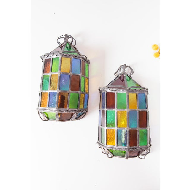 Lead and Stained Glass Wall Sconces, 1970s, Set of 2 For Sale - Image 10 of 10