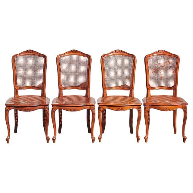 4 Vintage Cane Dining Chairs - Style Louis XV from the 80s Solid wood Chairs - Traditional French Design-good Workmanship...