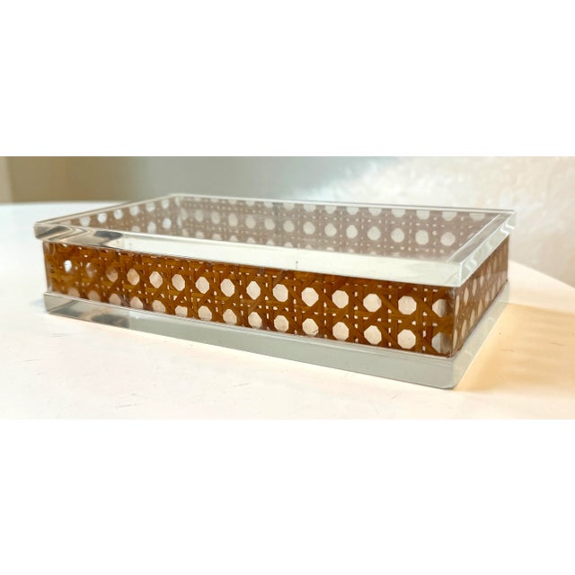 Mid 20th Century Vintage Lucite and Cannage Rattan Box Attrib. To Dior For Sale - Image 5 of 11