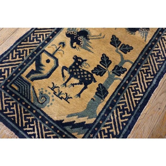 1920s Beige Animals Pictorial Antique Chinese BaoTou Rug 2'2'' X 4'3" Knotted Wool Carpet For Sale - Image 10 of 12