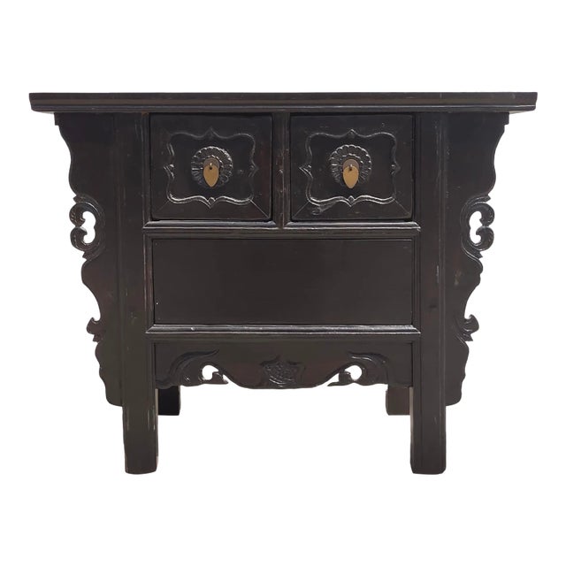 Early 20th Century Dark Brown Antique Coffer Table with Two Drawers For Sale