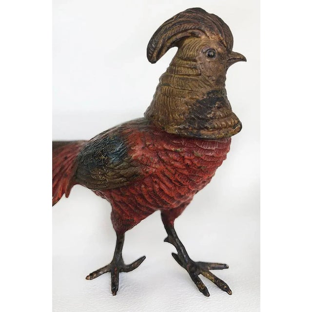 Antique Vienna Cold-Painted Bronze Pheasants, a Pair Offered for sale is a pair of Viennese cold-painted bronze figures of...