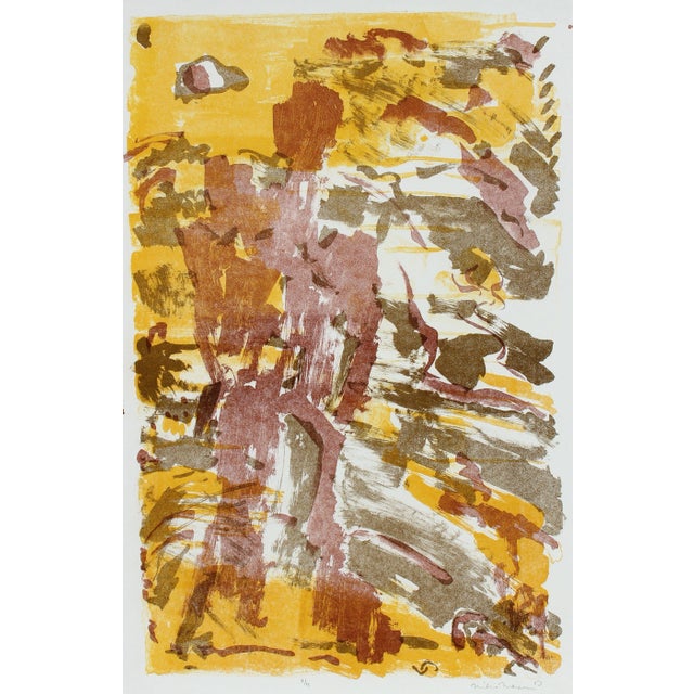 Warm Toned Modernist Figure & Sky Abstract 1953 Lithograph For Sale