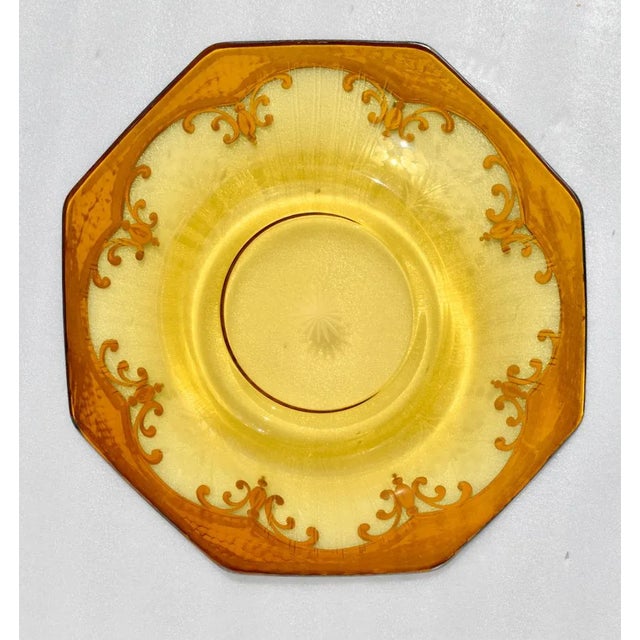 Antique Shaped Amber Etched & Cut Glass Decorative Plate W/Silver Overlay For Sale - Image 10 of 13