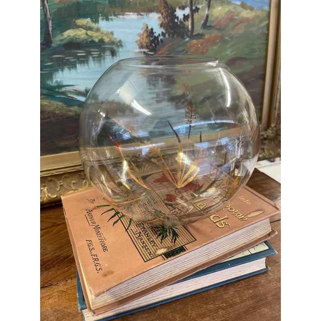 Glass Vintage Spherical Glass Vase With Gilded Botanical Motif For Sale - Image 7 of 10