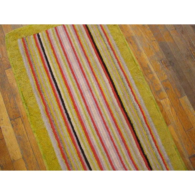 1930s Multicolor Stripe Antique American Hooked Rug 2'3" X 7' Handmade Wool Carpet For Sale - Image 4 of 5
