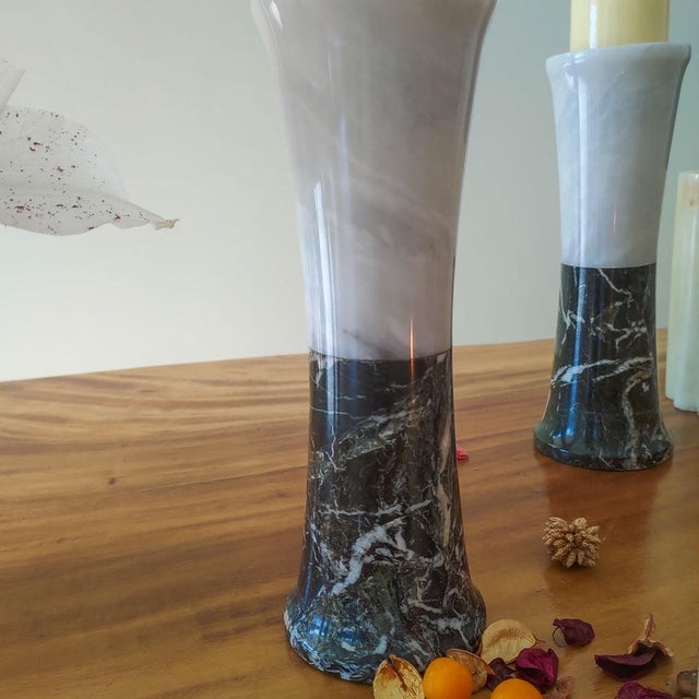 Tealight Candleholder in Black and White Marble by Forzini For Sale - Image 6 of 8