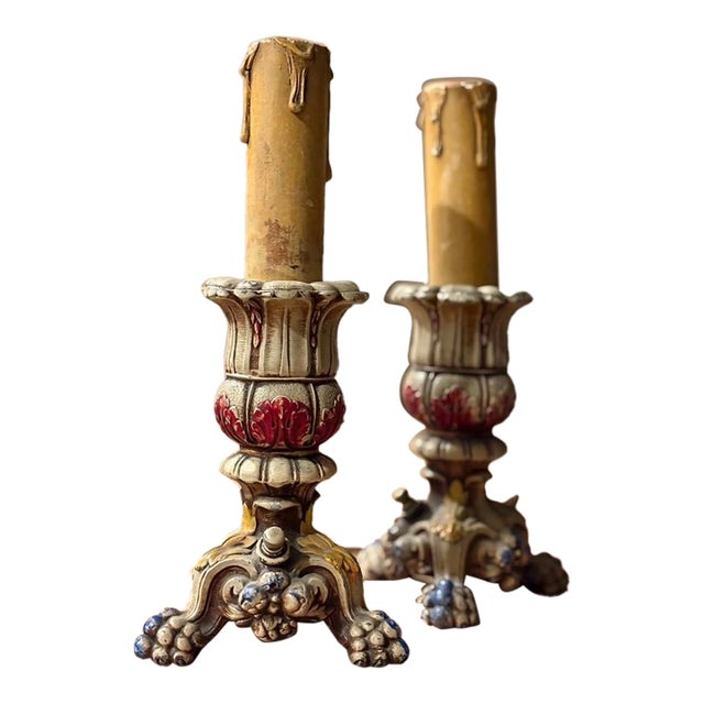 Antique Painted Cast Iron Table Lamps by Roberts Set of 2 For Sale