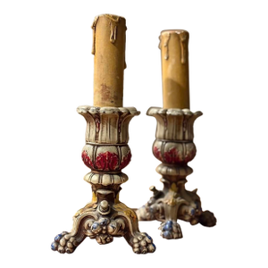 Antique Painted Cast Iron Table Lamps by Roberts Set of 2