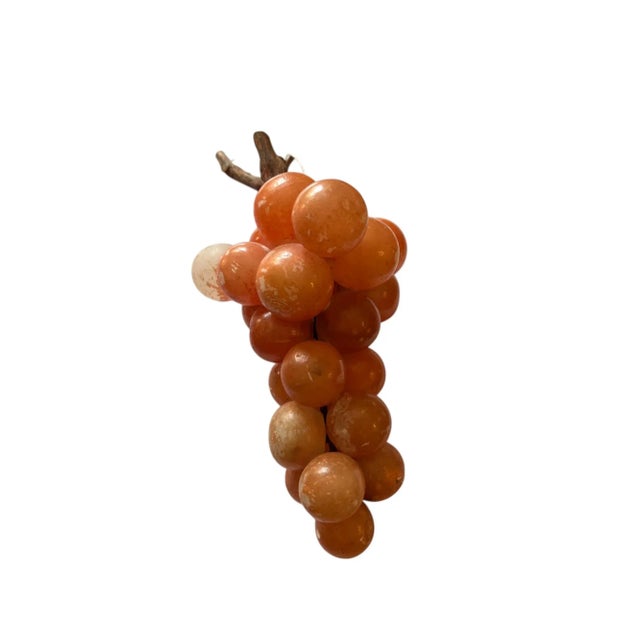 Light Pink 40s Vintage Italian Alabaster Grape Cluster With Real Vine Stem For Sale - Image 8 of 8