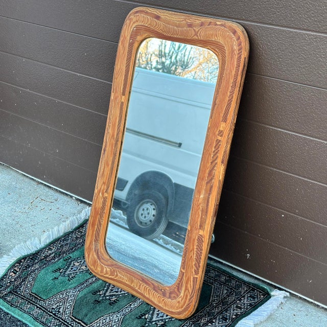 Mid-Century Modern Mid-Century Rustic Sculpted Plywood Framed Wall Mirror For Sale - Image 3 of 10