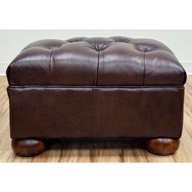 Vintage Oversized Tufted Leather Writers Chair With Ottoman For Sale - Image 13 of 18