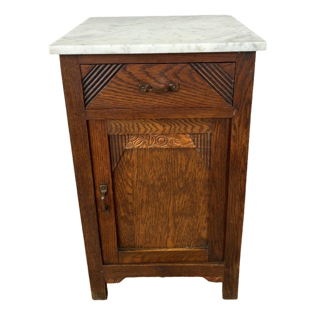French Bedside Table with Marble Top For Sale
