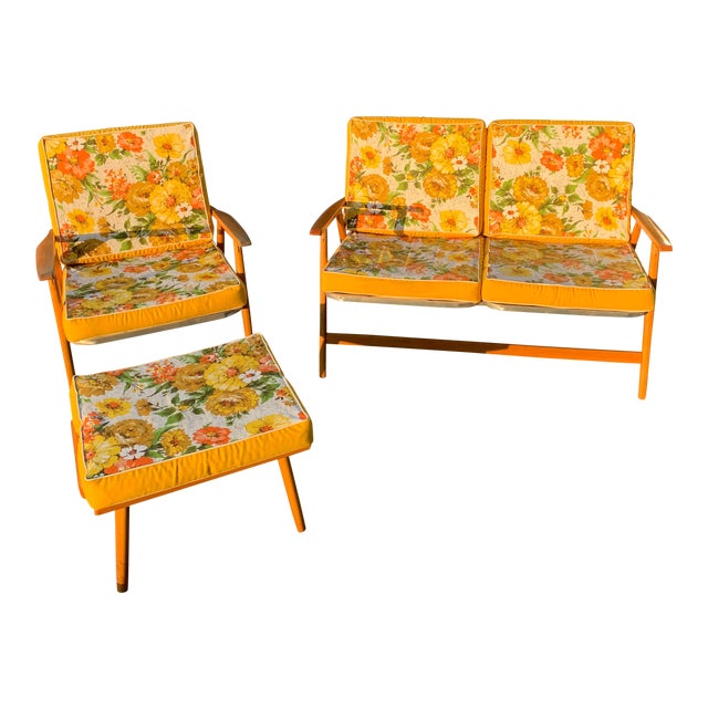 Vintage Mid Century Aluminum And Wood Foldable Patio Furniture With Cushions A Set Of 3 Chairish