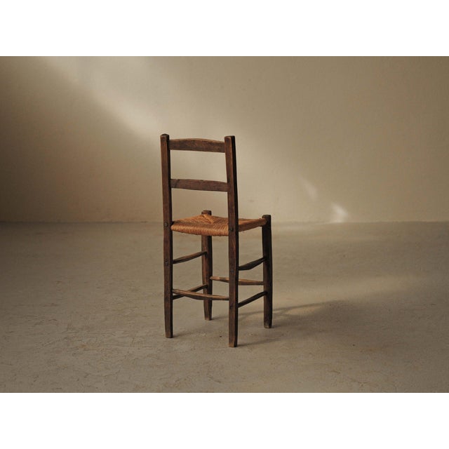 French Folk Art Wood and Rush Chair, 1900s For Sale - Image 10 of 14