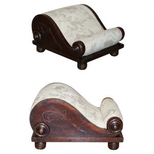 Antique Georgian Footstool with Angel Cherub Upholstery, 1800s