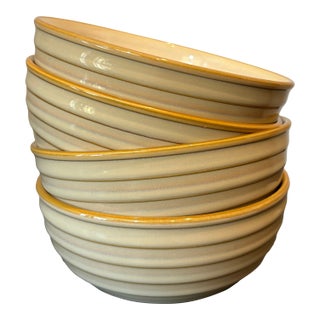 Vintage Mid-Century Modern Dansk Reactic Khaki Soup & Cereal Bowls Ribbed Stoneware - Set of 4 For Sale