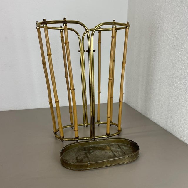 Hollywood Regency Brass and Bamboo Umbrella Stand in the style of Auböck, Austria, 1950s For Sale - Image 15 of 18