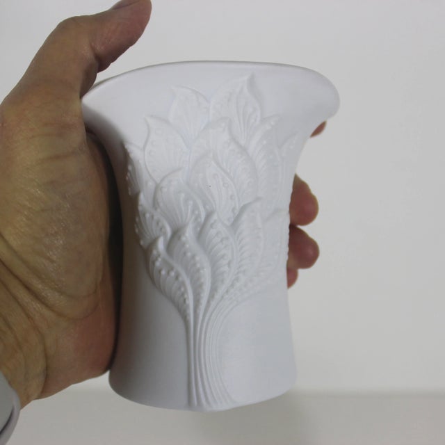 Vintage 1960’s Ceramic White Bisque Candle Holders Signed M Frey Kaiser Germany, Matte White Porcelain, a Pair For Sale - Image 10 of 10