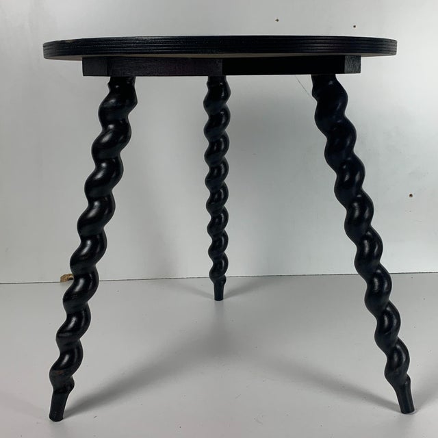 Mid-Century French Ebonized Turned Wood Side Table with Cork Screw Legs, 1950s, in Very Good conditions. Designed 1950 to...