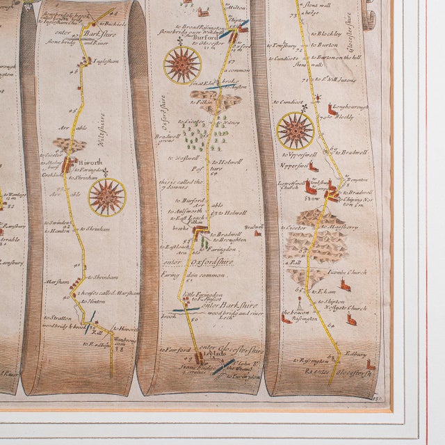 Antique Coaching Map, Salisbury to Campden, English, Framed Cartography, Ogilby For Sale - Image 9 of 12