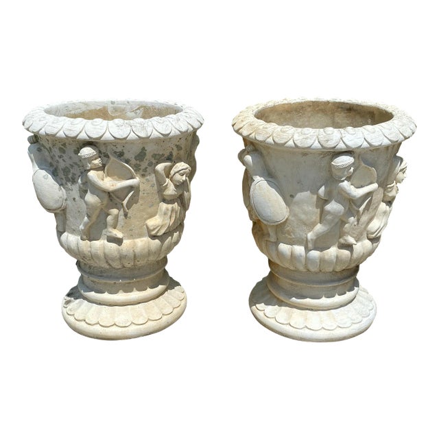 Vintage Greek Style Neoclassical Cast Stone Urns - Set of 2 For Sale