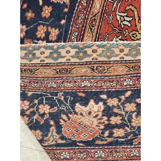 Antique Farahan Sarouk Handmade Oriental Ivory, Red & Navy Rug For Sale - Image 9 of 11