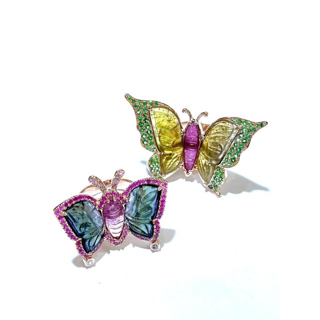 Not Yet Made - Made To Order Bochic “Orient” Pink Sapphires & Tourmaline Ring Set in 18k Gold & Silver Size 8.5 For Sale - Image 5 of 5