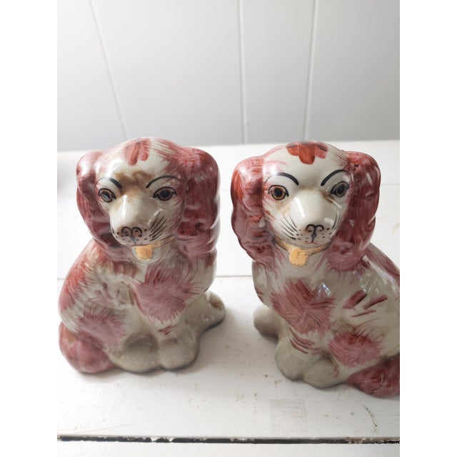 Ceramic Vintage Reproduction Porcelain Staffordshire Dog Figurines, a Pair For Sale - Image 7 of 8