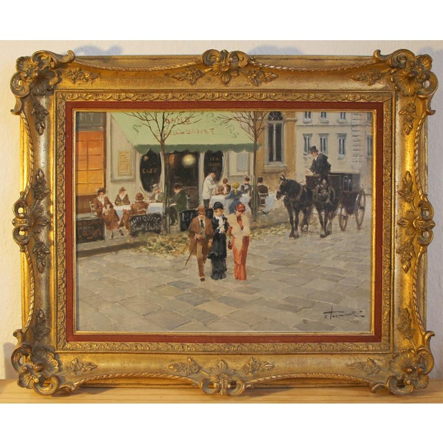 Francesco Tammaro, Paris Café Scene, 1980s, Oil Painting on Plywood, Framed For Sale - Image 6 of 9