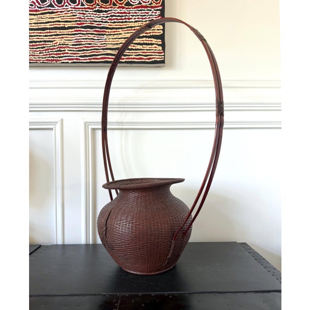 Japanese Large Rare Japanese Bamboo Flower Basket Hahakago by Tokosai For Sale - Image 3 of 18