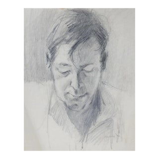 1970 Pencil Drawing Portrait of Man For Sale